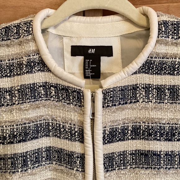 H&M Womens size 4 Textured Weave striped boucle Jacket lined zip up NWT - Picture 2 of 10